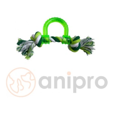 Anipro Play - Въжена играчка за кучета с PVC детайл и 2 възела, бяло/зелено 30 см, 150-160 гр