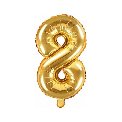 PartyDeco Fóliový balónek Mini Číslo 8 zlatý 35 cm