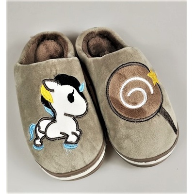 Detské topánky papuče YH107-unicorn-hnedé