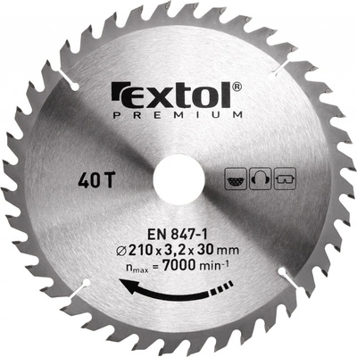 EXTOL PREMIUM pilový kotouč s SK plátky, 210x2,2x30mm, 40T, šířka SK plátků 3,2mm