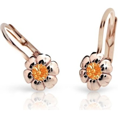Danfil dětské náušnice kytičky C2151 z růžového zlata s kamínky Orange zapínání klapka