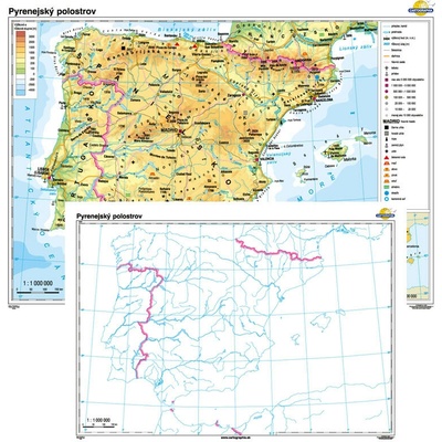 Cartographia Pyrenejský polostrov + slepá mapa DUO (160x120 cm – 1:1000000)