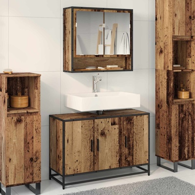 vidaXL Комплект мебели за баня 2 бр. Старо дърво 90 x 33 x 60 см (3402387)