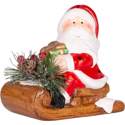 MagicHome Vánoční dekorace Santa na saních LED terakota 12,6x8,5x11,5 cm