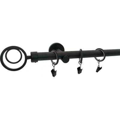 KovovégarnýžeCZ Garnýž Orbio modern 19 mm černá matná Jednořadá 180 cm Bez kroužků (na tunýlek)
