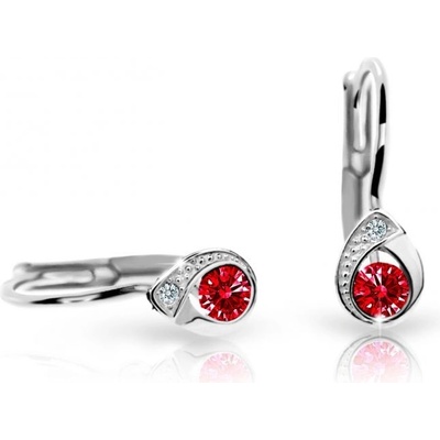 Danfil dětské náušnice kapky C1898 z bílého zlata s kamínkem Ruby Dark zapínání klapka