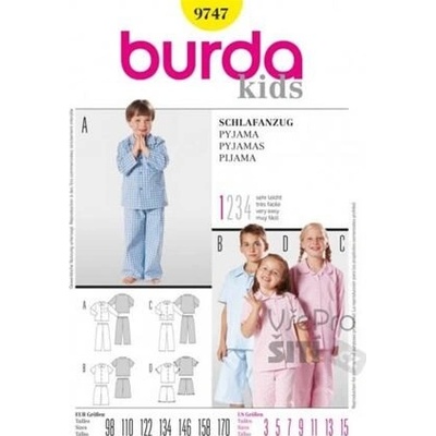 Střih Burda žlutý 9747 - dětské unisex pyžamo