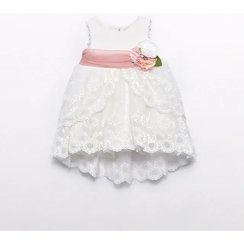 Abel & Lula Асиметрична официална рокля за бебе момиче в мръсно бяло с розов колан с цвете Abel&Lula