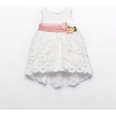 Abel & Lula Асиметрична официална рокля за бебе момиче в мръсно бяло с розов колан с цвете Abel&Lula