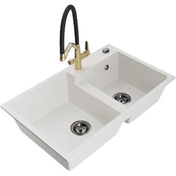 Mexen Tomas двоен гранитен кухненски мивка с кухненски смесител Duo, бял - 6516-20-671701-57-B (6516-20-671701-57-B)