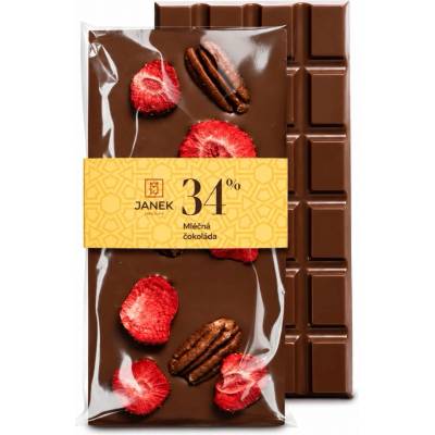 JANEK Mléčná čokoláda s jahodami a pekany 95 g