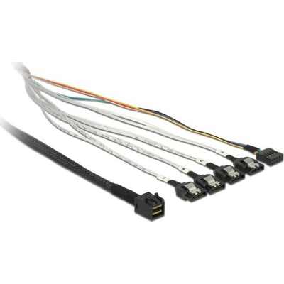 Delock kabel mini SAS HD SFF-8643 > 4 x SATA 7 pin + Sideband 0.5 m kovová spona