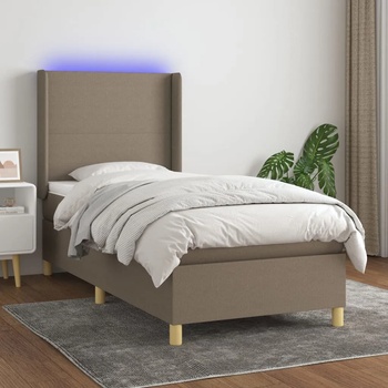 vidaXL Боксспринг легло с матрак и LED, таупе, 90x200 см, плат (3138689)