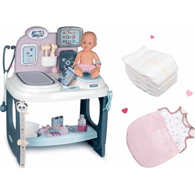 Smoby Set zdravotnický pult pro lékaře Baby Care Center s plenkami a nočním úborem