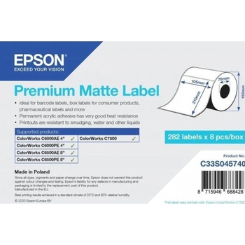 Epson C33S045740 Preмiuм Matte, за ColorWorks, 105x210мм, 282 бр, бели самозалепващи етикети (C33S045740)