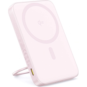 Baseus - Power Bank PicoGo (P10076800413-00) - Type-C, Qi2, Fast Charging, 20W, 5000mAh, Rotable Stand, Cable Type-C - Pink