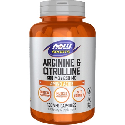 Now Foods Arginin + Citrulin 500 250 mg 120 rostlinných kapslí