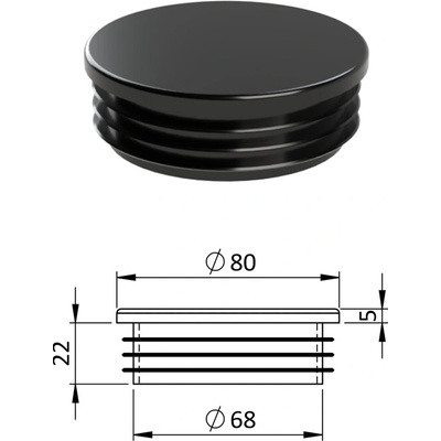 Vnitřní krytka kulatá ø 80 mm, plastová, černá