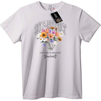 NOONEBRAND Тениска с Флорални Мотиви за Самоуважение - 2XL, White