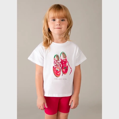 Mayoral Комплект къс клин червен и бяла тениска за мини момиче Mayoral