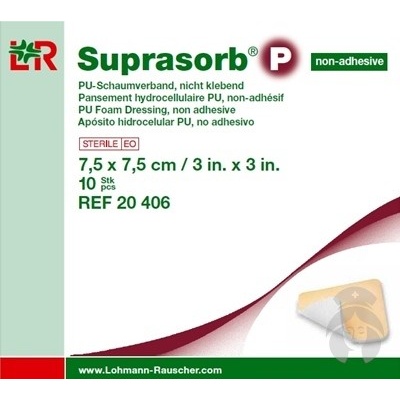 SUPRASORB P PU KRYTIE NA RANY nelepiace penové polyuretánové 7,5x7,5 cm 10 ks