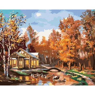 zuty Malování Podle Čísel Srub V Podzimním Lese A Kachny D. Rusty Rust 40 x 50 Cm Plátno Rám