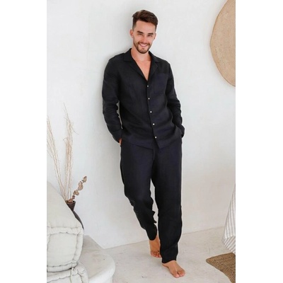 Magic Linen Ľanové pyžamo s dlhým rukávom VIGO čiernej