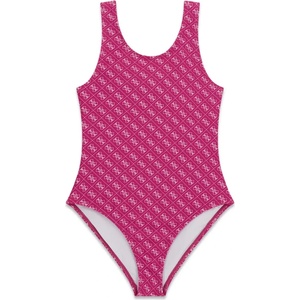 GUESS Цял бански за момиче в цикламен цвят покрит с лога Guess