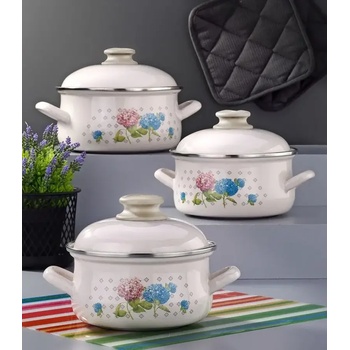 Bonera Комплект Емайлирани тенджери Сини цветя- 5 тенджери с плътен капак (158156317/4)