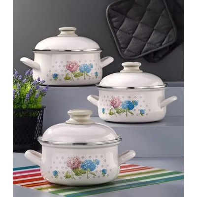 Bonera Комплект Емайлирани тенджери Сини цветя- 5 тенджери с плътен капак (158156317/4)