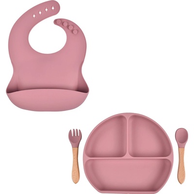 Martons jedálenská sada silikónová s prísavkou Dark pink 4 dielna