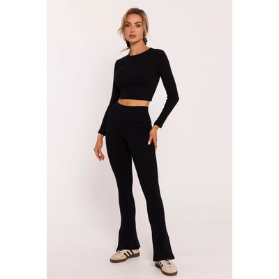 Made Of Emotion Woman's Ribbed leggings with split leg design black čierna