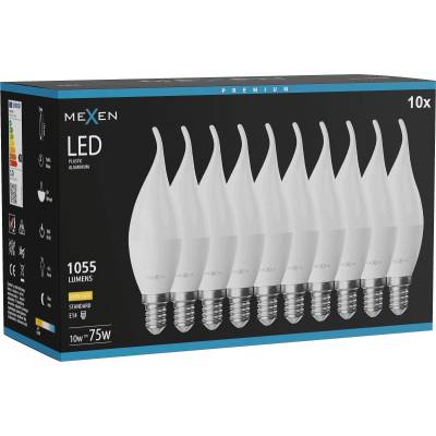 Mexen Nova 10x LED крушка пламък E14, C37, 10W, Топла - 3000K, 1055 lm - L106-E14-1030-01x10 (L106-E14-1030-01x10)