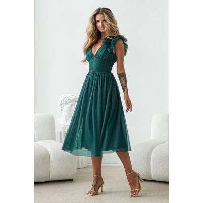 Warsaw Dress tylové midi šaty smaragdové