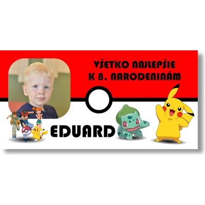 Personal Narodeninový banner s fotkou - Pokemon Rozmer banner: 130 x 65 cm