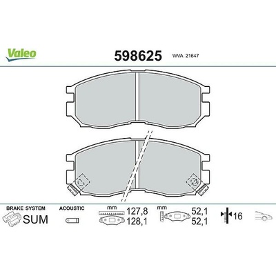 Sada brzdových destiček, kotoučová brzda VALEO 598625