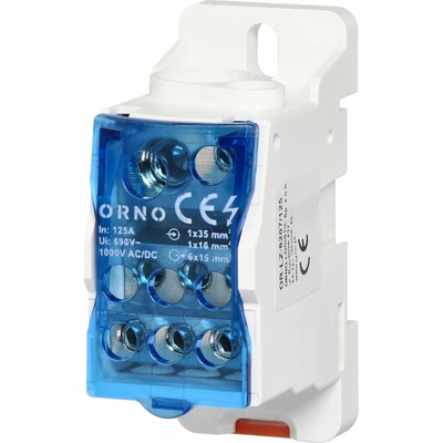 ORNO Distribučný blok 125A, vstupná svorka 1x16mm2 a 1x35mm2, výstupná svorka 6x16mm2, na DIN