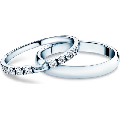 SAVICKI Брачни халки The Journey: бяло злато, лаборатори диаманти, полукръгли, 2 мм и 3 мм