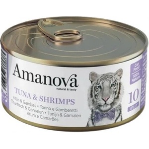Amanova cat can 10 tuna shrimps - консерва за пораснали котки от всички породи, с Риба тон и скариди - 70 гр, Испания - 33368