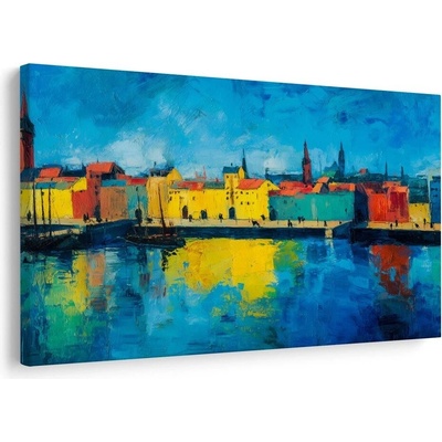 Obraz barevné město u řeky - 60x40