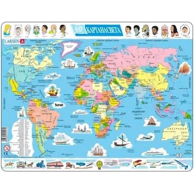 Larsen - Образователен пъзел - Карта на света - 107 части (K1)