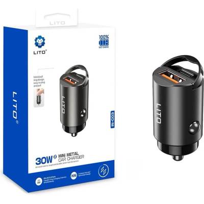 LITO Зарядно за кола - Lito (IN-C03) - 1x USB, 1x Type-C, 60W, бързо зареждане, ултра-мини и елегантен дизайн, универсално - черно