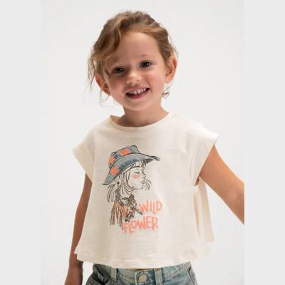 MAYORAL Асиметрична тениска къс ръкав в Бял цвят и щампа за мини момиче Mayoral