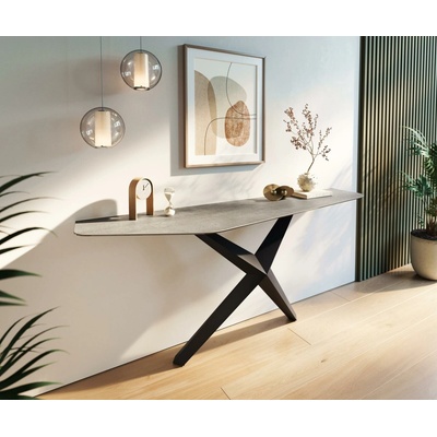 Delife Edge polygonální 180×50 cm keramika beton šedá Zentharo kov černá