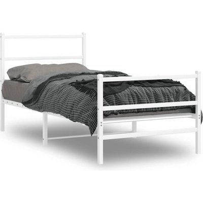 vidaXL Метална рамка за легло с горна и долна табла, бяла, 90x200 см (355425)