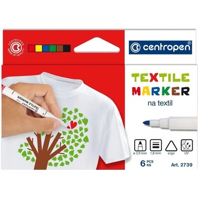 Fixy Centropen na textil 2739 6 barev červená žlutá modrá zelená hnědá černá