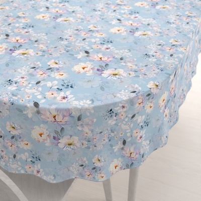 Biante Sametový oválný ubrus Tamara TMR-044 Jarní květy na nebesky modrém 130x220 cm
