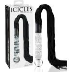 Icicles No. 38 - стъклено дилдо и кожен камшик - прозрачно/черно