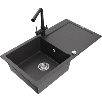 Mexen Leo гранитна мивка с 1 отделение с отцедник и кухненски смесител Duero, черен с пръски - 6501-76-671600-70 (6501-76-671600-70)