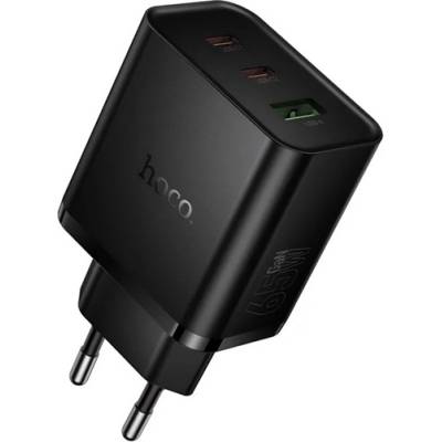 hoco. N75 мрежово зарядно устройство с USB+2 Type-C изхода, 65 W, PD 3.0 за бързо зареждане, ЧЕРНО (N75_B)